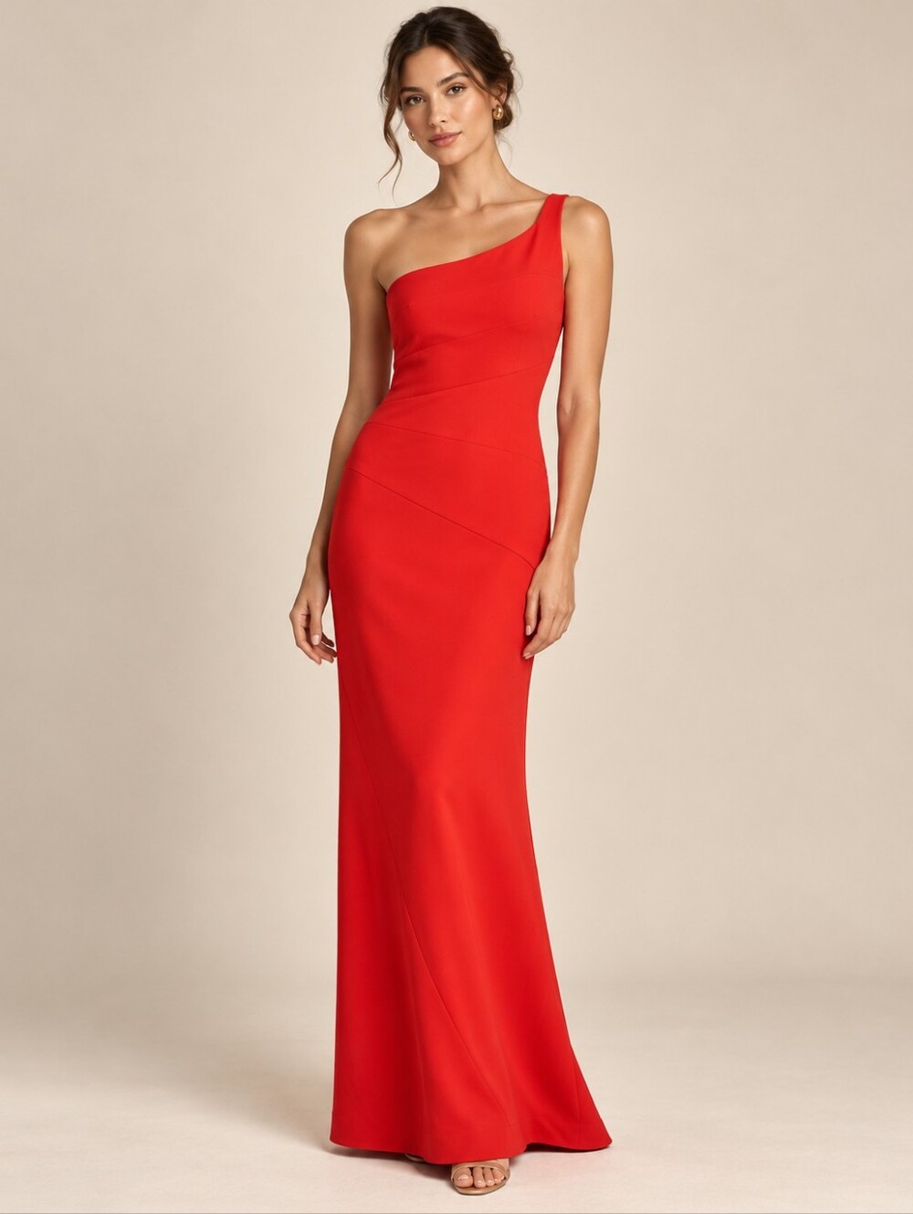 Tahari One Shoulder Maxi Dress Size 6 Red Gown